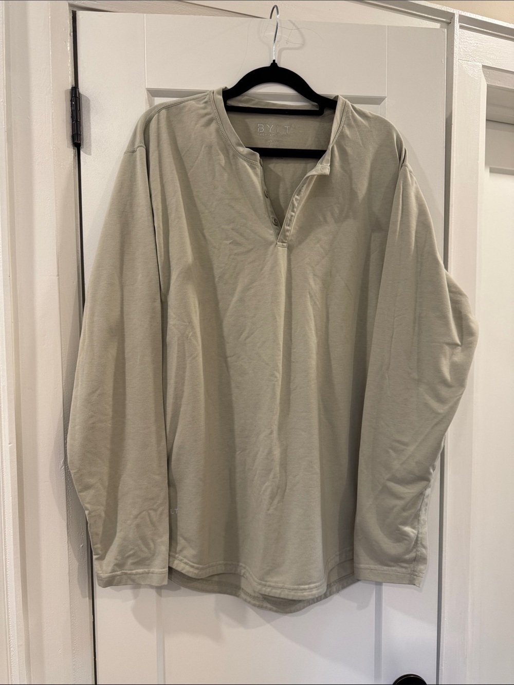 BYLT Basics Long-Sleeve Henley in Sage Green